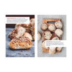 Zwei Sorten Brötchen aus dem Buch 1 Methode 100 Brote: Sonnenblumenbrötchen mit goldbrauner Kruste und Honigbrötchen mit rustikalem Mehlüberzug auf einem Holzbrett – einfache, handgemachte Rezepte zum Selberbacken