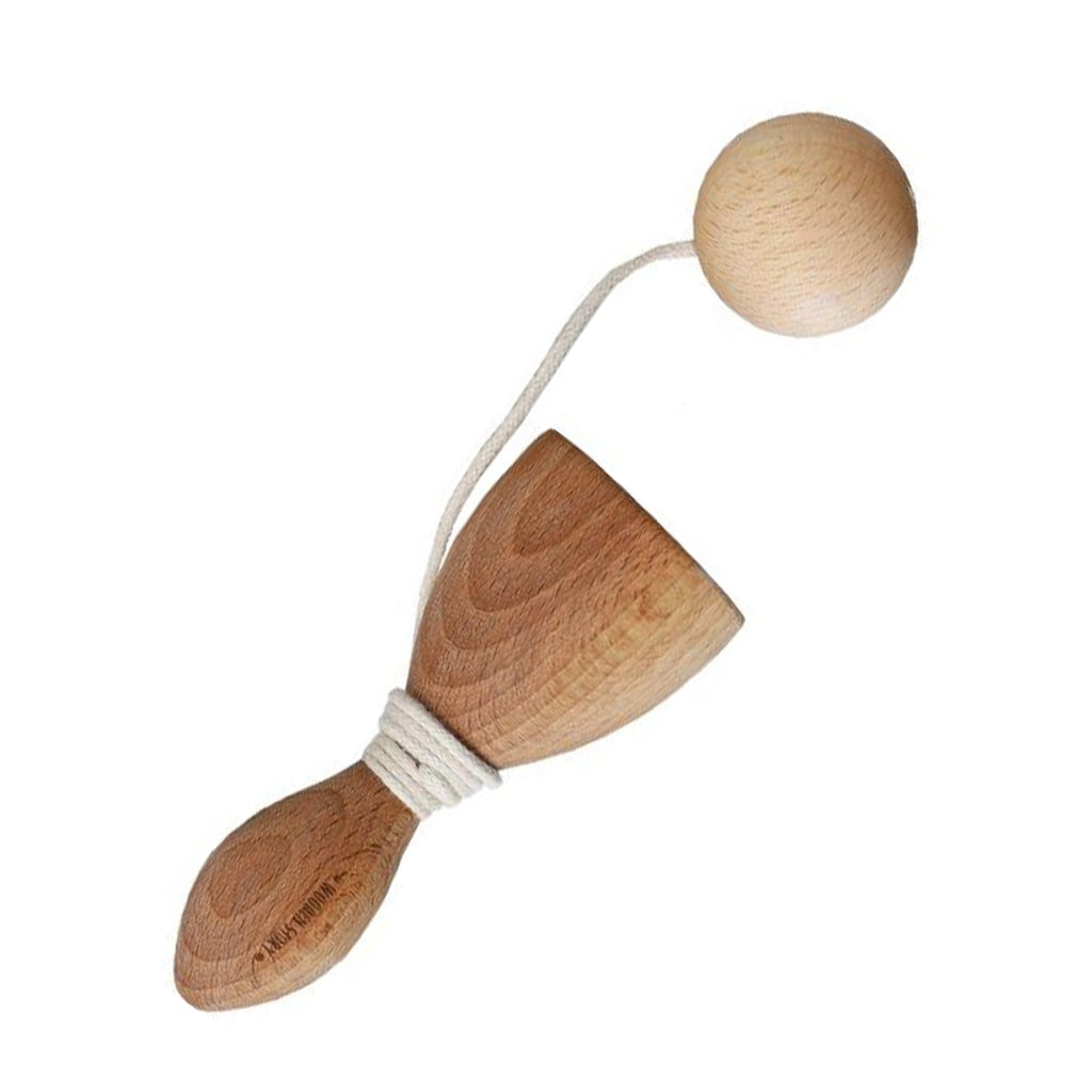 Holzspielzeug Schwingen & Fangen aus FSC-zertifiziertem Naturholz mit Holzball an Baumwollschnur, unbehandelt und schadstofffrei, nachhaltiges Geschicklichkeitsspiel für Kinder ab 3 Jahren.