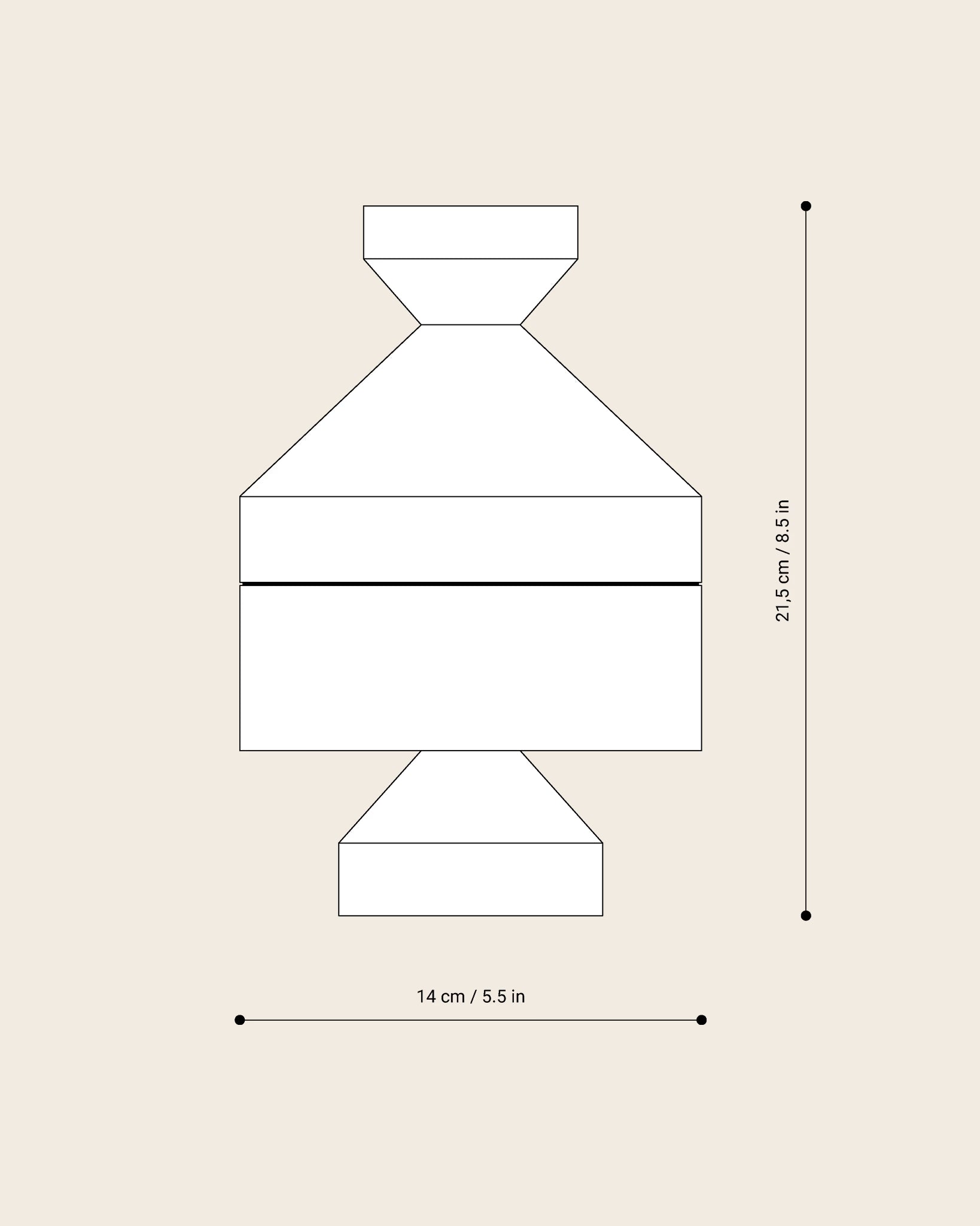 Designskizze DEVAKI schwarz von NIEVEN technische Illustration der geometrischen Holzfigur aus Esche mit konischer Form zeigt Aufbau der zweiteiligen Holzschale hergestellt in Deutschland.