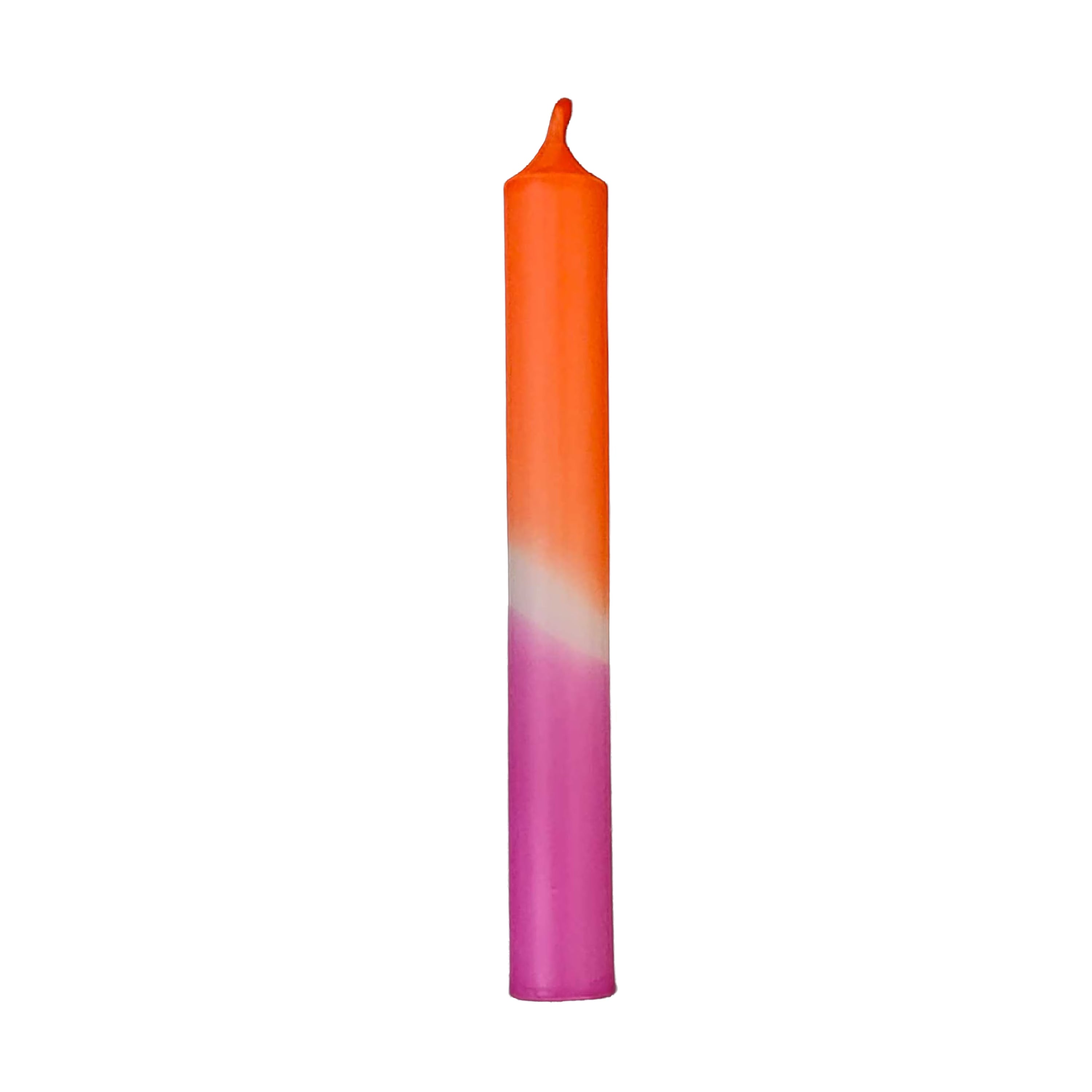 Handgetauchte Dip Dye Stabkerze in Neon Orange und Pink aus Paraffin, 18 cm hoch, ruhiger Abbrand, gefertigt in Deutschland von Kerzenfarm Hahn