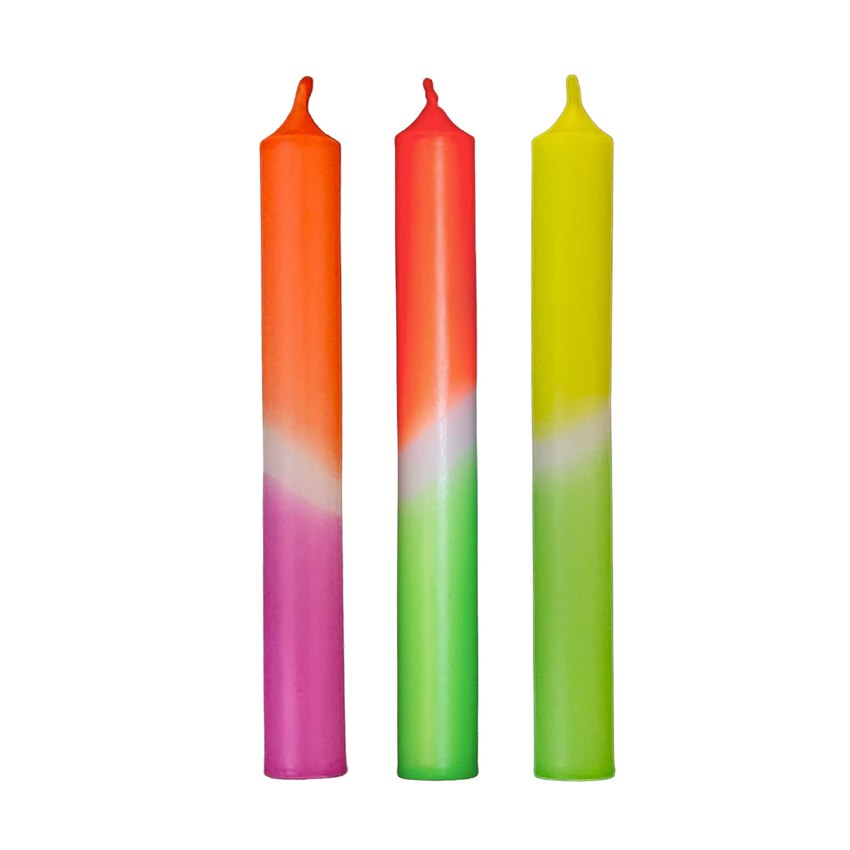 Dip Dye Stabkerzen 3er-Set Neon - 18 cm