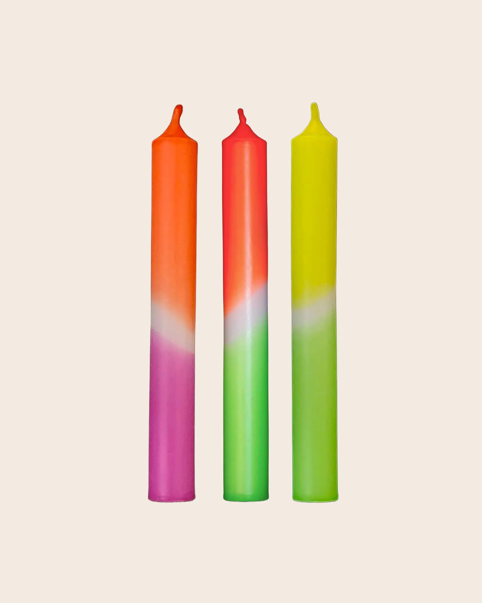 Dip Dye Stabkerzen 3er-Set Neon - 18 cm