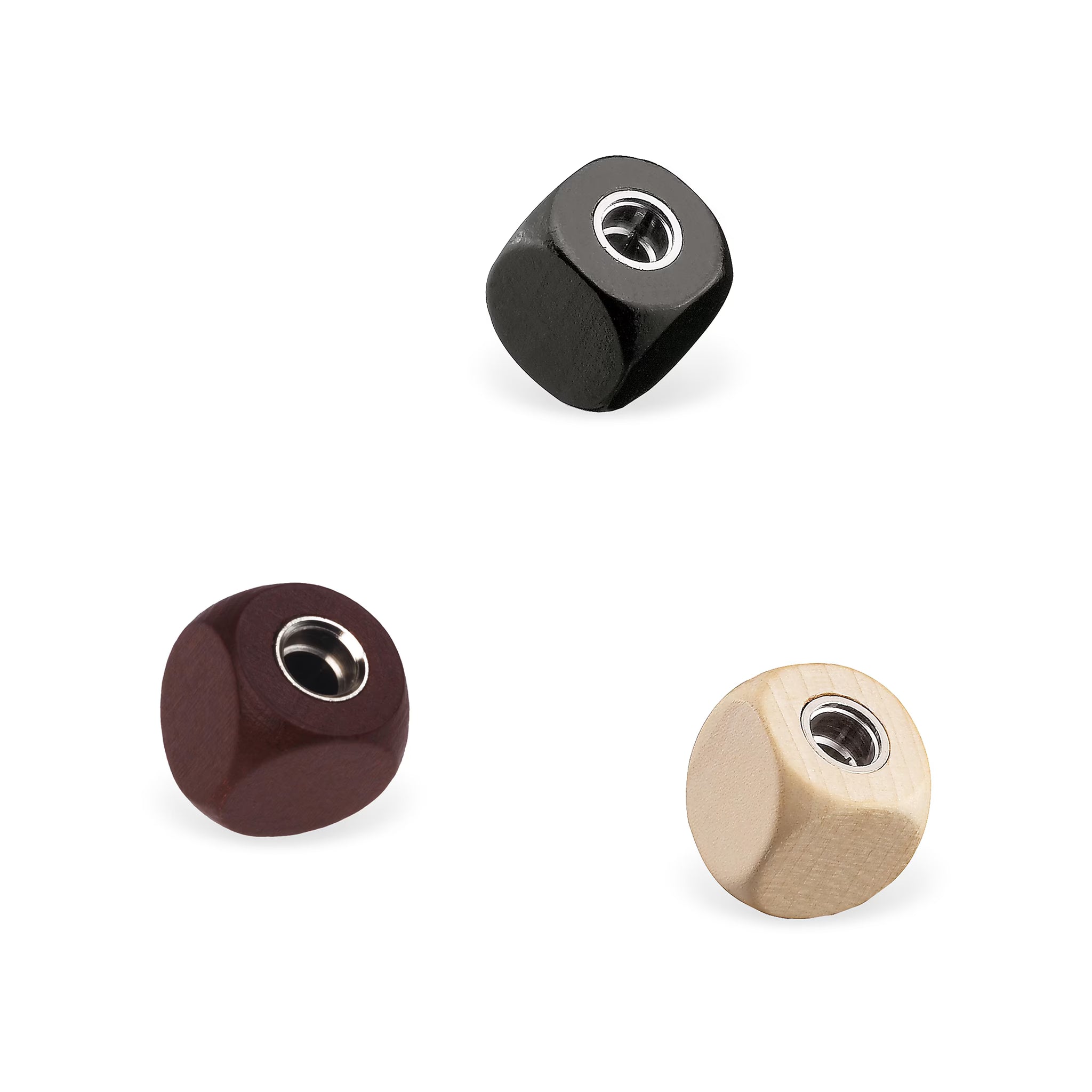 Minimalistischer Würfelspitzer aus Holz handgefertigt von der Holzmanufaktur e+m in Deutschland. Verschiede Designvarianten schwarz, mahagonibraun, bergahorn.