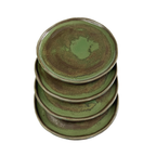 Handcrafted ceramic tapas plates by Üm Studio in a warm green tea glaze tone with natural brown nuances. Small stoneware plates with an irregular rim made in Málaga Spain. Perfect as tapas plates or coasters for a modern authentic table setting.