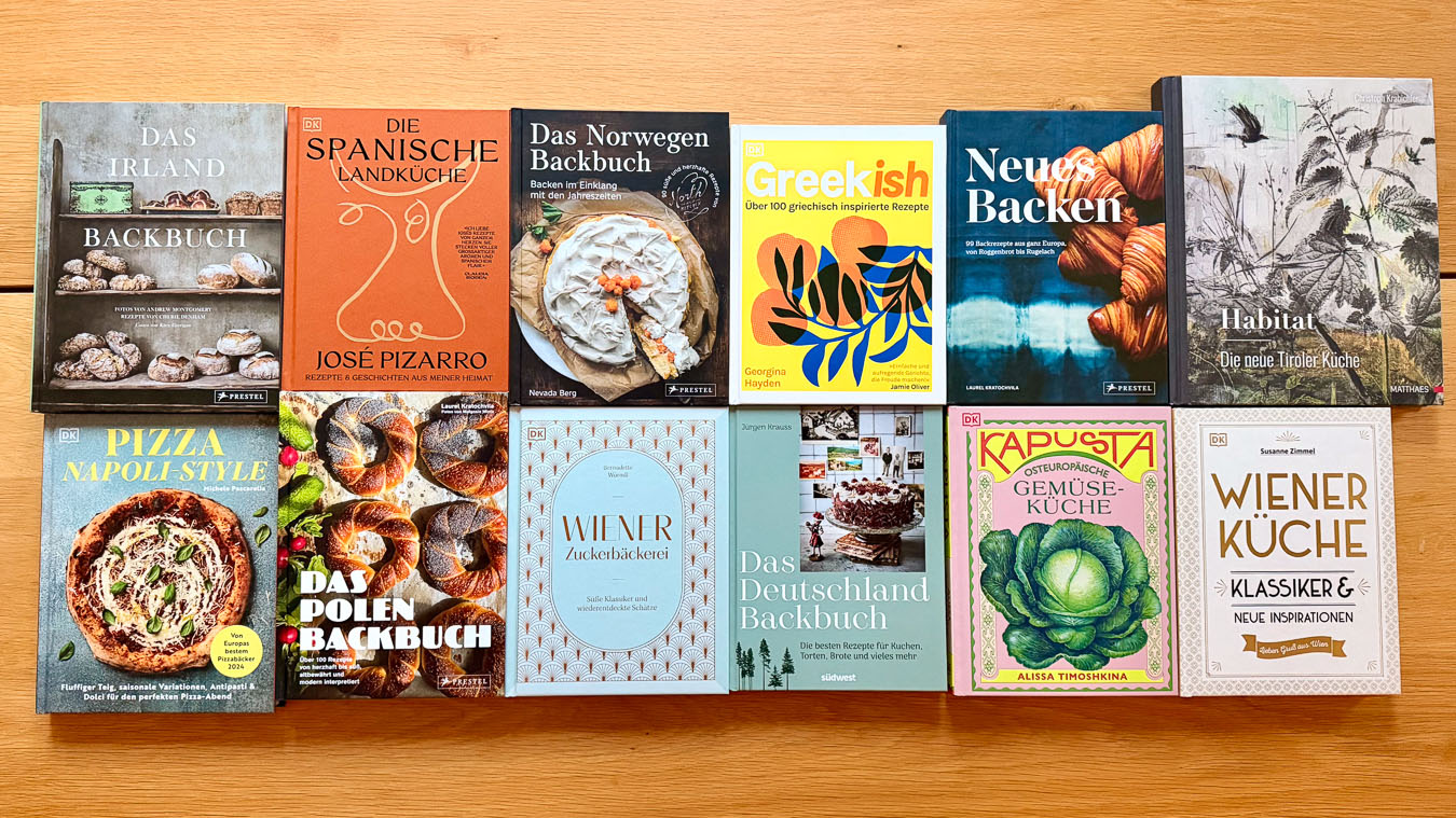 Preisgekrönter europäischer Koch- und Backbücher, darunter Das Irland-Backbuch, Die spanische Landküche von José Pizarro, Das Norwegen-Backbuch von Nevada Berg, Greekish von Georgina Hayden, Neues Backen von Laurel Kratochvila, Habitat – Die neue Tiroler Küche, Pizza Napoli-Style von Michele Pascarella, Das Polen-Backbuch von Laurel Kratochvila, Wiener Zuckerbäckerei von Bernadette Wörndl, Das Deutschland-Backbuch von Jürgen Krauss sowie Kapusta – Osteuropäische Gemüseküche von Alissa Timoshkina