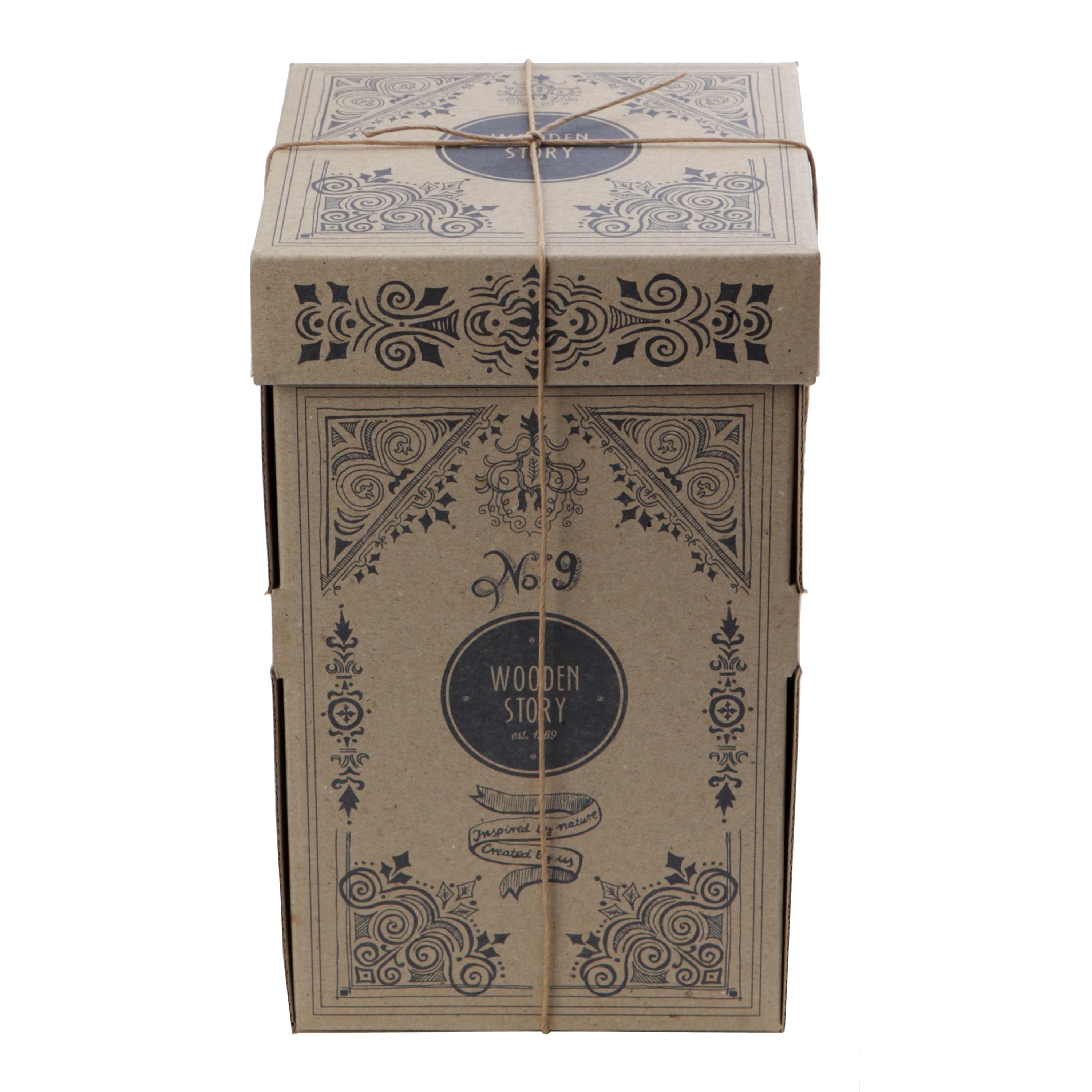 Nachhaltige Geschenkverpackung aus recyceltem Karton für Holz Stapelturm, hochwertige Produktbox von Wooden Story