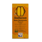 Verpackung des 4er-Stabkerzensets aus reinem Bienenwachs von Kerzenfarm Hahn, 18 cm lange handgefertigte Bienenwachskerzen aus Deutschland.