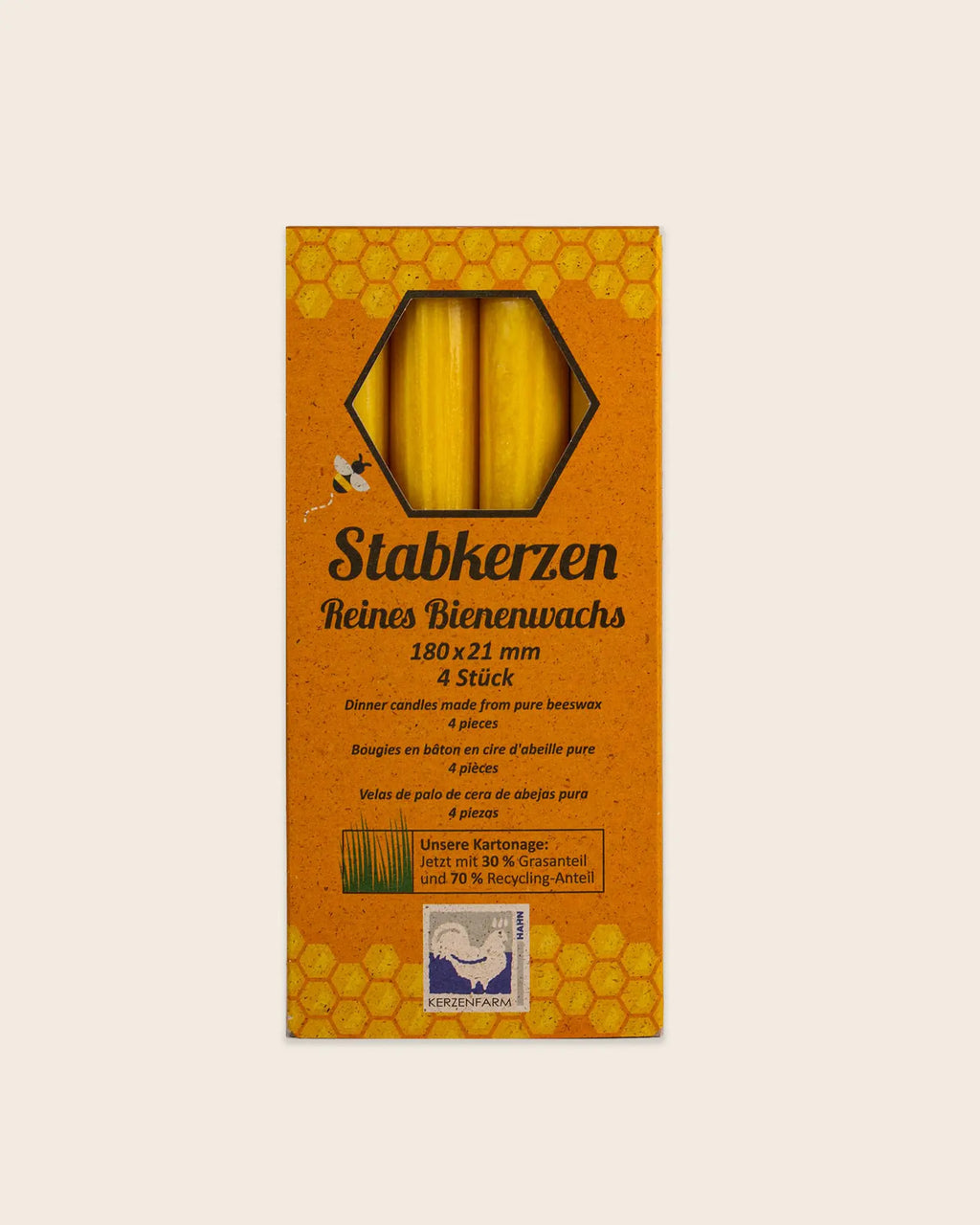 4-Piece Taper Candle Set made from Pure Beeswax - 18 cm