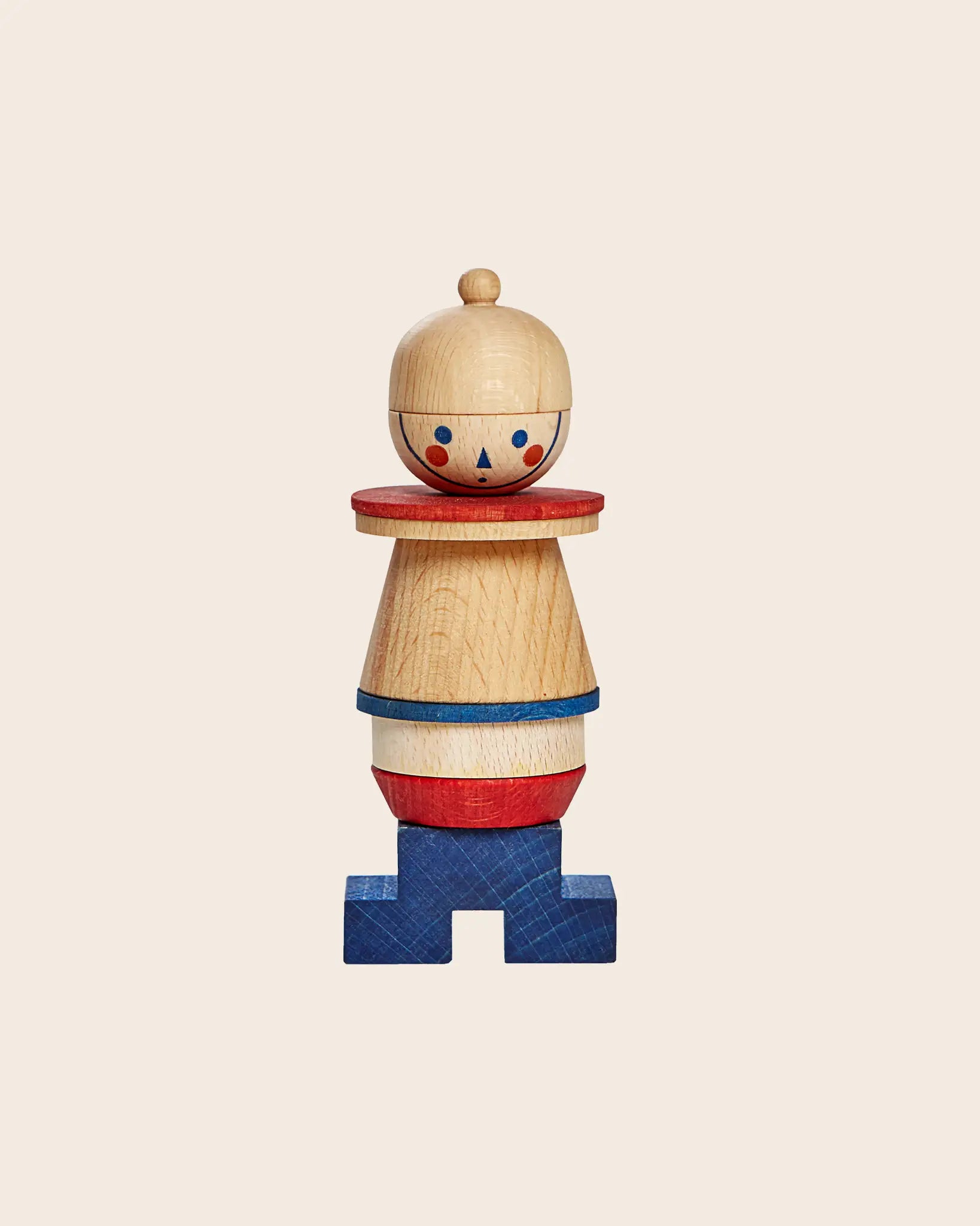 Holzsteckspiel Männchen Blau aus FSC-zertifiziertem Holz von Wooden Story, zusammengesteckte Montessori-Holzfigur mit pflanzlich gefärbten Elementen für Kinder ab 3 Jahren.