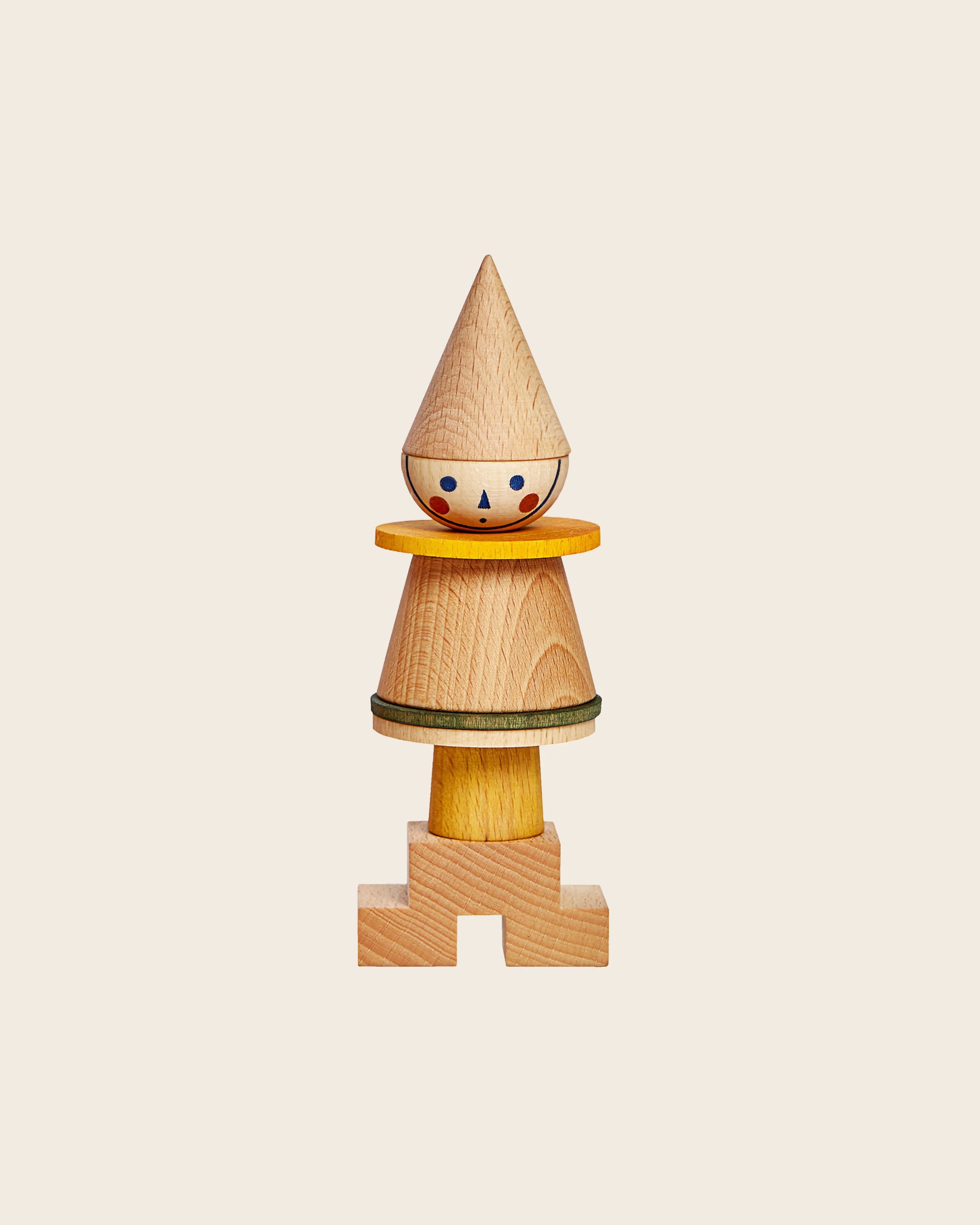 Zusammengesteckte Holzsteckfigur Gelb von Wooden Story aus FSC zertifiziertem Holz, Montessori Steckspielzeug