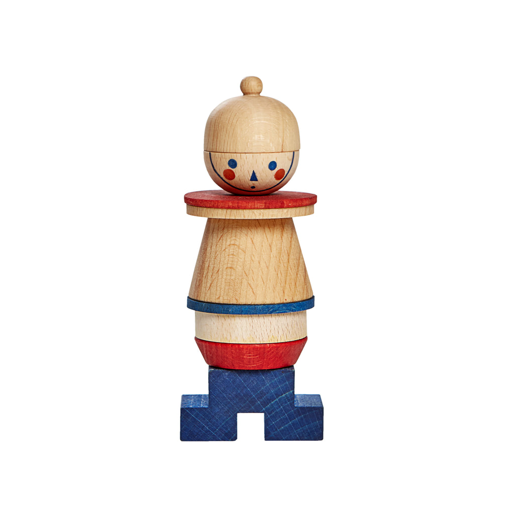 Holzsteckspiel Männchen Blau aus FSC-zertifiziertem Holz von Wooden Story, zusammengesteckte Montessori-Holzfigur mit pflanzlich gefärbten Elementen für Kinder ab 3 Jahren.