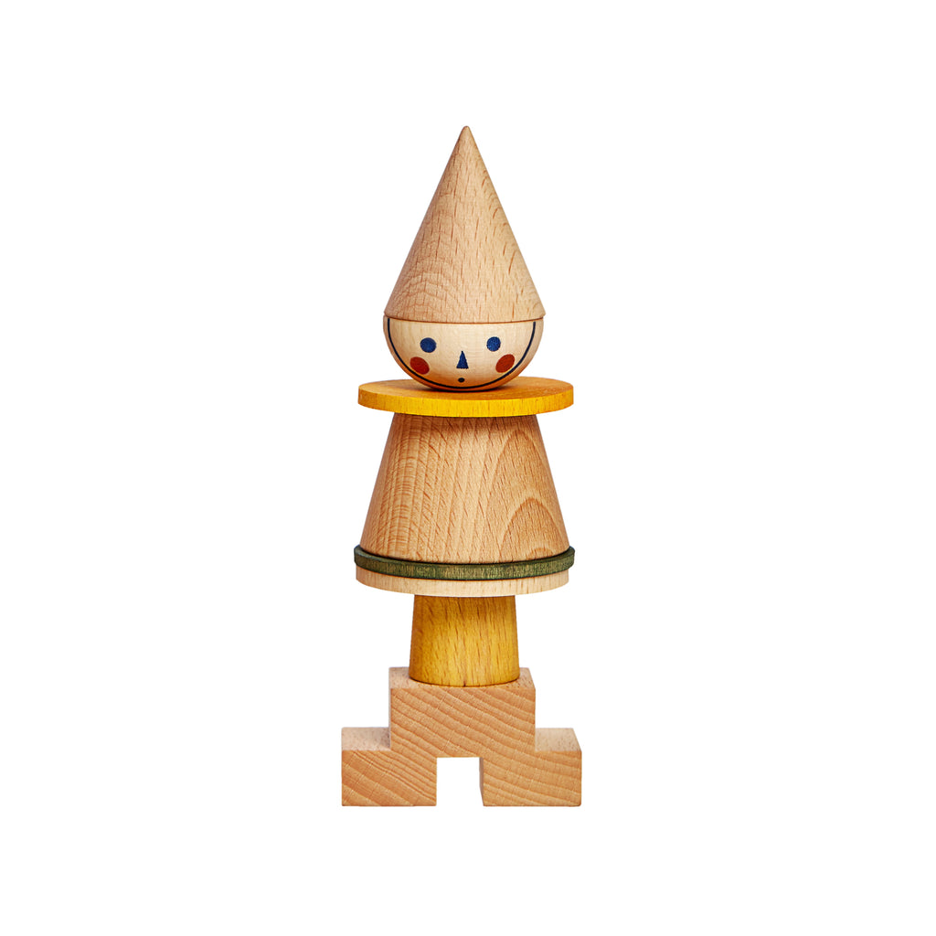 Zusammengesteckte Holzsteckfigur Gelb von Wooden Story aus FSC zertifiziertem Holz, Montessori Steckspielzeug