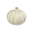 Weiße Kürbis-Kerze in moderner, minimalistischer Form. Handgefertigte Deko-Kerze aus Sojawachs, ideal für Herbst, Halloween oder stilvolle Wohnaccessoires.