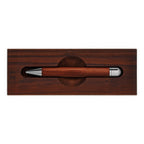 Handgefertigter Kugelschreiber WOOD-IN-WOOD aus Pflaume in passgenauer Holzbox – Design-Schreibgerät mit vernickelter Messingmechanik, Made in Germany.