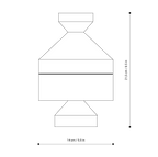 Design sketch DEVAKI black by NIEVEN. Technical illustration of the geometric ash wood figure with a conical shape showing the structure of the two-piece wooden bowl made in Germany.