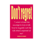 Grußkarte Don’t regret aus der Serie Do it NOW OR REGRET it later von mikkaneo studio in Rot und Gelb mit inspirierendem Zitat über Mut und Selbstverwirklichung.