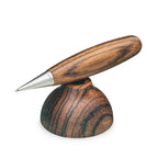 Design ballpoint pen Base Point by e+m made of zebrawood with an ergonomic shape and silver tip. Stylish writing instrument with a durable refillable cartridge handcrafted in Germany.