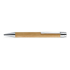 Wooden ballpoint pen Vivo by e+m made of FSC-certified oak wood with chrome tip and clip. Sustainable retractable pen with heart-curve mechanism elegant writing instrument made in Germany.