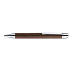 Ballpoint pen Vivo by e+m made of dark wenge wood with shiny chrome tip and clip. Refined wooden pen with heart-curve mechanism sustainable writing instrument made in Germany.
