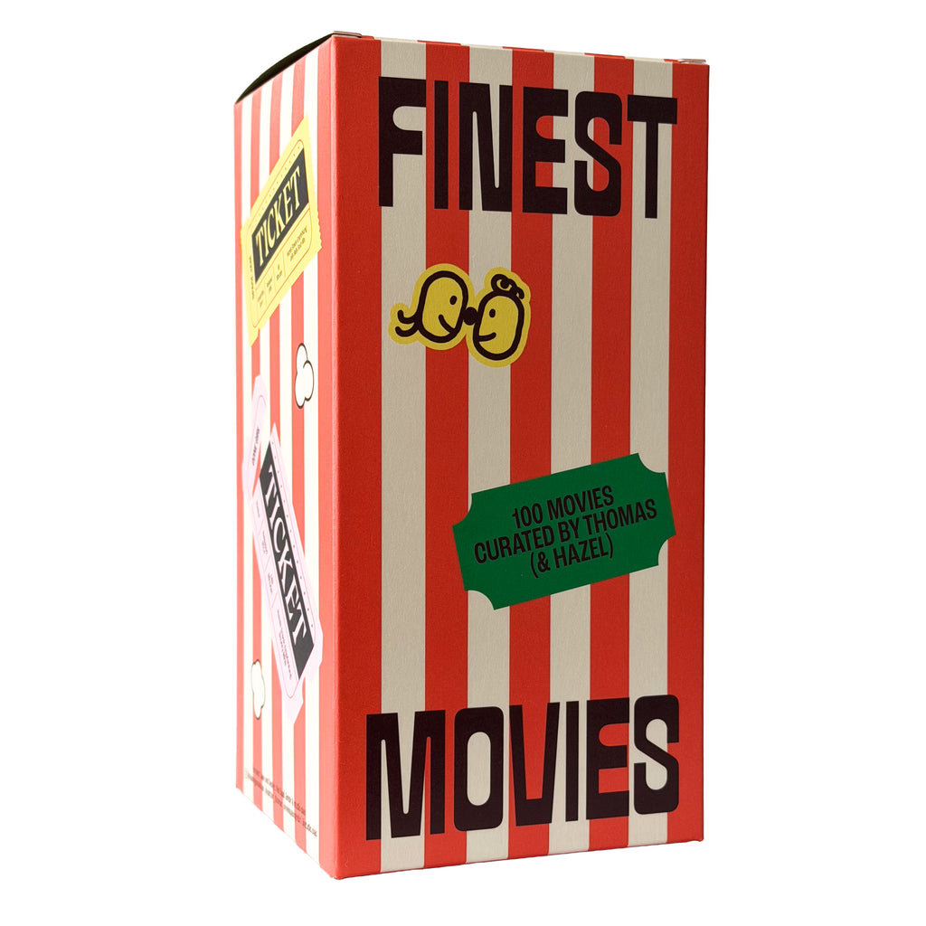Finest Movies Box von Hazel Brugger, Thomas Spitzer und studio ciao. Popcorntüte mit 100 Filmempfehlungen und dazugehörigen Snackempfehlungen.