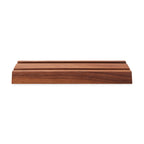 Tablet holder Tablet Board by e+m made of oiled walnut wood with two milled grooves for various models. Elegant design for desk or kitchen handcrafted in Germany.